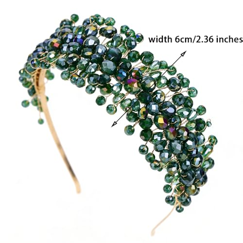 Denifery Large Crystal Headband for Wedding Bridal Hair Band Headpiece for Party Prom Hair Accessories (green) - color: green