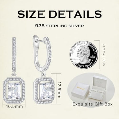 Women's Solitaire Dangle Drop Earrings 925 Sterling Silver Pure Square Huggie Earrings Hoop Dangle Drop Earrings Jewelry Gift - color: 04-diamond-Apr