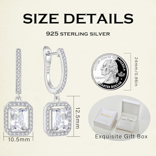 Women's Solitaire Dangle Drop Earrings 925 Sterling Silver Pure Square Huggie Earrings Hoop Dangle Drop Earrings Jewelry Gift - color: 04-diamond-Apr