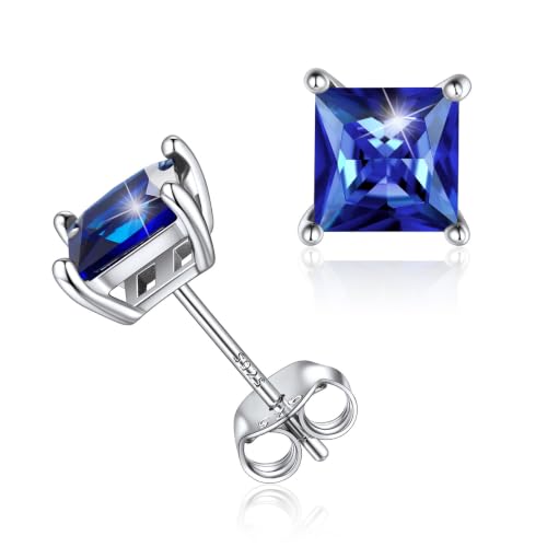 ChicSilver 925 Sterling Silver Earrings Sparkling Heart/Round/Princess Cut Birthstone Earrings for Women Birthday Jewelry with Gift Box - style: A.September(Sapphire)-Princess Cut