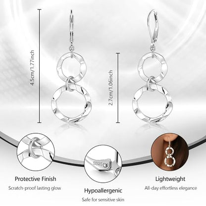 ALEXCRAFT Gold Hammered Double Circle Leverback Dangle Earrings | Hypoallergenic, Drop Handmade, Hammered Round, Minimalist Boho - color: Hammered-Silver
