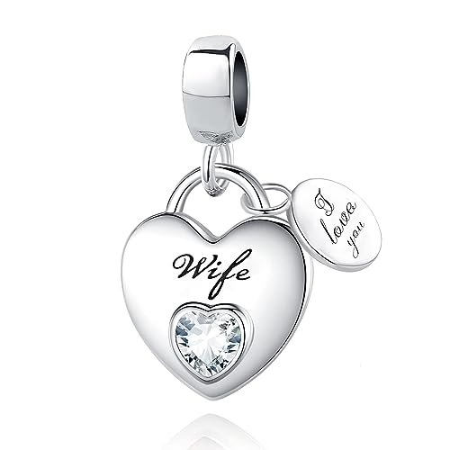 TCHYUN Family Series Dangle Charm Heart Birthstone Bead for Pandora Bracelet Women Gift - style: Wife