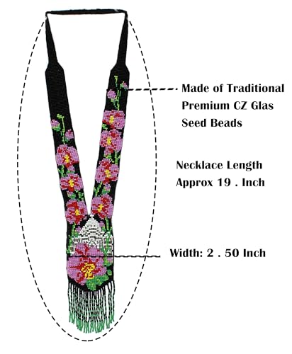 Long Beaded Necklace – Boho Native Handmade Seed Bead Tassel Necklace, Bohemian Large Statement Beaded Necklace for Women and s - color: Pattern 4