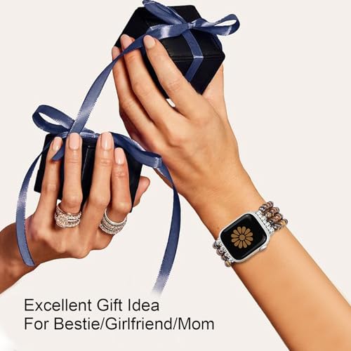 Newlibery Natural Stone Bracelet Beaded-Band Women Compatible with Apple Watch 42mm(S3/2/1) 44/45/46/49mm Feminine Handmade Stretch Strap for iWatch Series 11/10/9/8/7/6/5/4/3/2/1 SE 3/2/1 Ultra1/2/3 - color: A6 Tiger's Eye, size: 46(s10/11)/49/45/44/42mm
