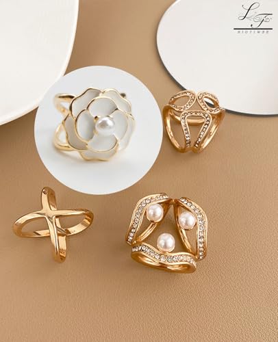 Scarf Rings Buckle And Slides For Women Scarves Pin Tshirt Ties Clip For The Side 3CP - color: Three pearl scarf clasp