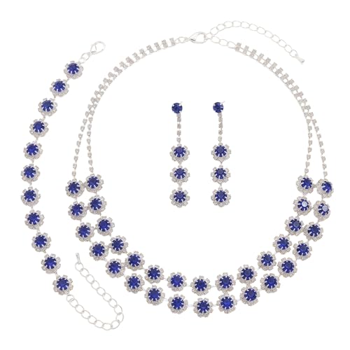 Rhinestone Bridal Wedding Jewelry Set，Crystal Necklace Earrings Bracelet Sets Formal Costume Jewelry for Women and Brides - color: BLUE