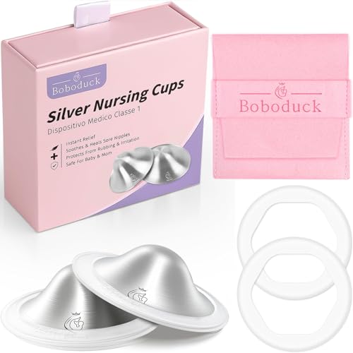 Boboduck 925 Silver Nipple Covers Breastfeeding - The Original Silver Nursing Cups - Protect and Soothe Sore Nipples - Silver Nipple Shield Guards with Soft Silicone Ring - size: Regular