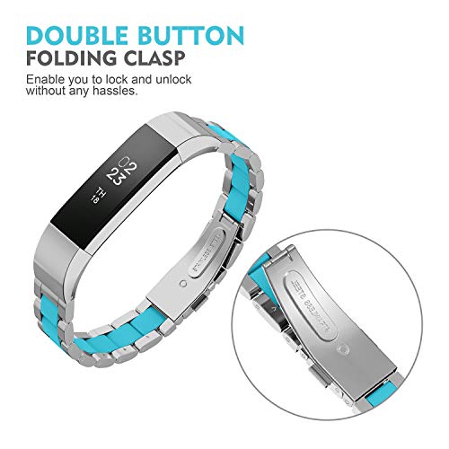 Compatible with Alta Bands Metal, Special Edition Replacement for Alta HR Stainless Steel Bands Adjustable Accessory Wristband Small Large for Alta Bracelet Women Men - color: B2-Silver-Teal