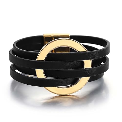 Fesciory Leather Wrap Bracelet for Women, Boho Western Layered Cuff Jewelry | Stackable Bracelets, Easy-On Clasp, Daily Wear, Pairs with Boho Western Outfits, Gift for Women - color: Black14