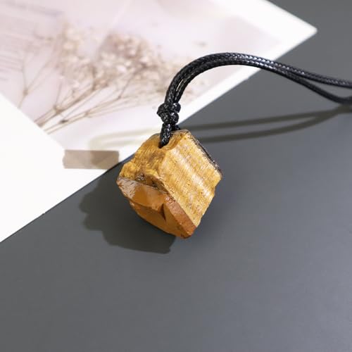 Natural Raw Crystal Necklace for Women Irregular Stone Necklaces Spiritual Gemstone Pendant with Adjustable Rope - color: A-Tiger's Eye