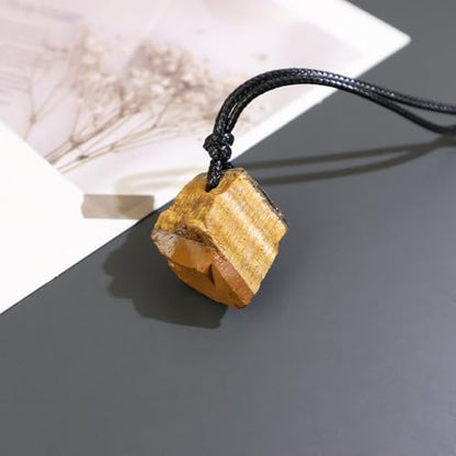 Natural Raw Crystal Necklace for Women Irregular Stone Necklaces Spiritual Gemstone Pendant with Adjustable Rope - color: A-Tiger's Eye
