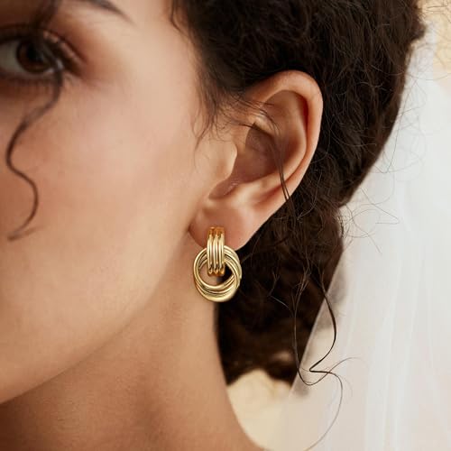 SHERLOVE Chunky Knot Gold Earrings Women Statement Drop Dangle Earrings | 14K Gold Plated Hypoallergenic Lightweight,Trendy Dainty Elegant Cute,Women Gold Jewelry Fashion Accessories Gifts - color: Knot Gold A