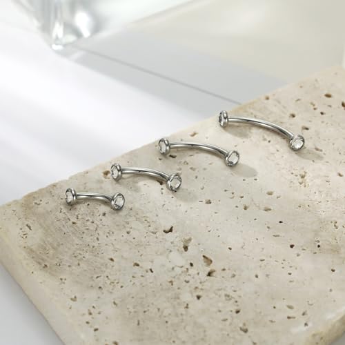 G23 Titanium Eyebrow Piercing Jewelry Eyebrow Rings Curved Barbell 16G Eyebrow Belly Button Ring Navel Rings Rook Daith Earrings Lip Ring Eyebrow Jewelry 6mm-12mm - color: 2PCS,Disc Shape Clear CZ,Silver