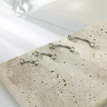 G23 Titanium Eyebrow Piercing Jewelry Eyebrow Rings Curved Barbell 16G Eyebrow Belly Button Ring Navel Rings Rook Daith Earrings Lip Ring Eyebrow Jewelry 6mm-12mm - color: 2PCS,Disc Shape Clear CZ,Silver