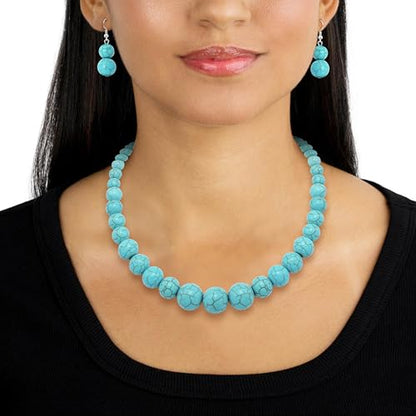 Cryshimmer Pearl Choker Necklace for Women Faux Pearl Beads Strand Necklace Earring Set Costume Jewelry,Gift for Wife Mother - color: Turquoise Blue