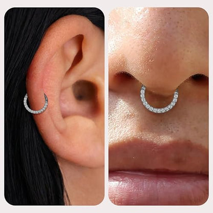 Cartilage Daith Earrings For Women Small 14K Gold Plated Hoop Hypoallergenic Helix Piercing Huggie Surgical Steel Diamond Implant Cubic Zirconia Prom Gift Jewelry - color: Style3-Silver, size: 16g-8mm