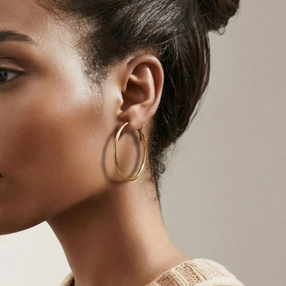 4/5/6 Pairs Gold Hoop Earrings for Women, Hypoallergenic Silver Gold Plated Stainless Steel Huggie Hoop Earrings Set Trendy Jewelry Gifts Lightweight 30/40/50/60/70MM - color: 5 Pairs gold Plated Hoop Earrings-30/40/50/60/70mm