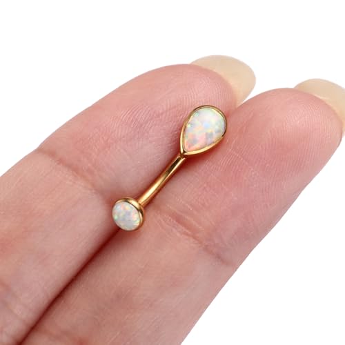 GAGABODY G23 Titanium Eyebrow Rings 16G Curved Barbell Lip Ring Rook Earrings for Women Belly Ring Vertical Labret Jewelry Tragus Helix Daith Earring Belly Piercing - color: 1Pc-Waterdrop Shape Gold+White Opal