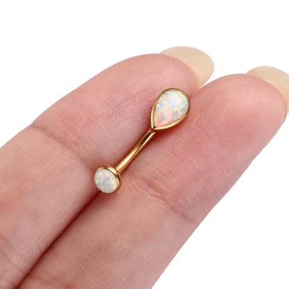 GAGABODY G23 Titanium Eyebrow Rings 16G Curved Barbell Lip Ring Rook Earrings for Women Belly Ring Vertical Labret Jewelry Tragus Helix Daith Earring Belly Piercing - color: 1Pc-Waterdrop Shape Gold+White Opal