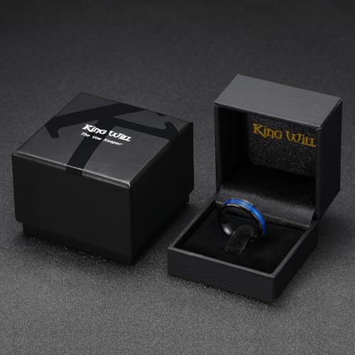 King Will Mens Galaxy Tungsten Wedding Band | 6mm/8mm, Beveled Edge, Comfort Fit, Durable, Sandstone Opal Inlay Polished, Everyday Wear - color: Black&Blue-6mm