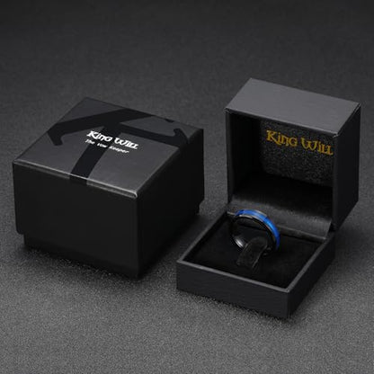 King Will Mens Galaxy Tungsten Wedding Band | 6mm/8mm, Beveled Edge, Comfort Fit, Durable, Sandstone Opal Inlay Polished, Everyday Wear - color: Black&Blue-6mm