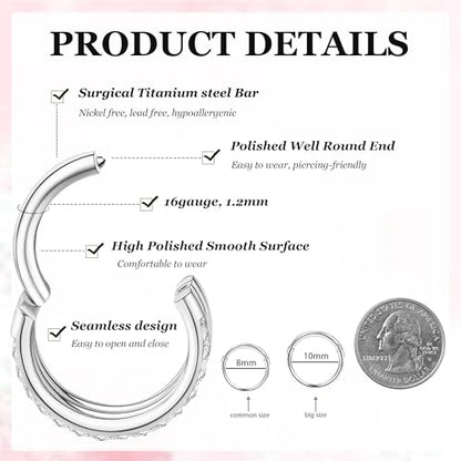 Cartilage Helix Conch Piercing Jewelry Gold Hoop Women Earrings | 2pcs, Huggie, Made of Stainless Steel, 14k Gold Plated, Hypoallergenic, Sparkly Cubic Zircon, Double Hoop design - color: Zircon Silver, size: 2pcs-16g-8/10mm