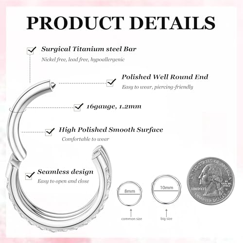 Cartilage Helix Conch Piercing Jewelry Gold Hoop Women Earrings | 2pcs, Huggie, Made of Stainless Steel, 14k Gold Plated, Hypoallergenic, Sparkly Cubic Zircon, Double Hoop design - color: Zircon Silver, size: 16g-10mm