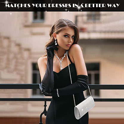 Meanplan 4 Pcs Silver Clutch Purse Jewelry Set for Women Rave Accessories Evening Rhinestone Purse Silver for Bride Wedding - style: Elegant Style
