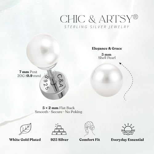 CHIC & ARTSY 18K Gold Plated Solid 925 Sterling Silver Flat Back Earrings for Women Multiple Piercings Screw Back Earrings Cartilage Hypoallergenic Jewelry - style: 925 Silver Flat Back #13