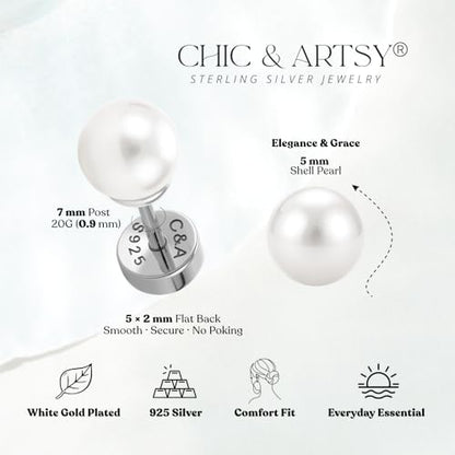 CHIC & ARTSY 18K Gold Plated Solid 925 Sterling Silver Flat Back Earrings for Women Multiple Piercings Screw Back Earrings Cartilage Hypoallergenic Jewelry - style: 925 Silver Flat Back #13