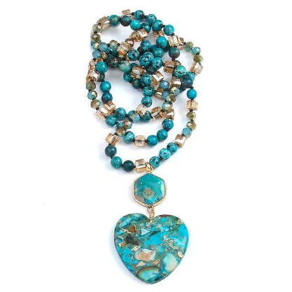 Yomisa Long Necklaces for Women Trendy, 33/34/35 inch | Boho Beaded Necklaces for Women, Natural Stone Pendant, Handmade Knotted Bead, Bohemian Holiday Summer Western Charm Jewelry - color: Love-Turquoise