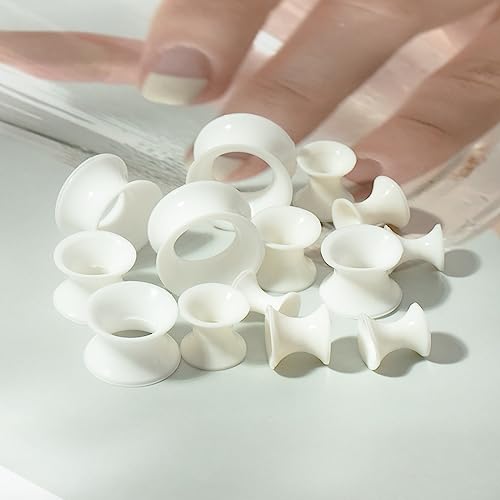 50 Pcs Ear Gauges Stretching Kit 14G-00G | Acrylic Tapers and Plugs Silicone Tunnels, Gauge Expanders Stretching Kit, Piercing Earring Jewelry for Men and Women - color: White