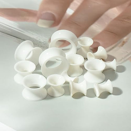 50 Pcs Ear Gauges Stretching Kit 14G-00G | Acrylic Tapers and Plugs Silicone Tunnels, Gauge Expanders Stretching Kit, Piercing Earring Jewelry for Men and Women - color: White
