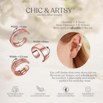 CHIC & ARTSY 925 Sterling Silver Ear Cuffs for Women, Non Piercing Clip On Cartilage Cuffs, Adjustable Fake Conch & Helix Earrings, Gold Plated & Oxidized Various Styles - color: ear cuff #10