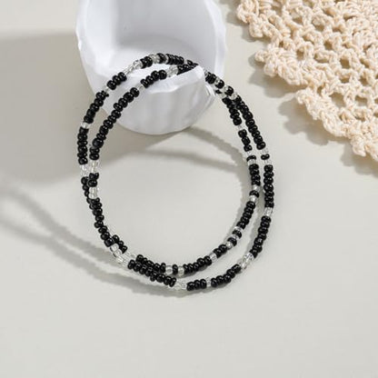 DATOA 4Pcs Boho Beads Anklets Set Handmade Colorful Beaded Adjustable Stretch Bracelet Waterproof Beach Hawaiian Foot Jewelry - color: Black