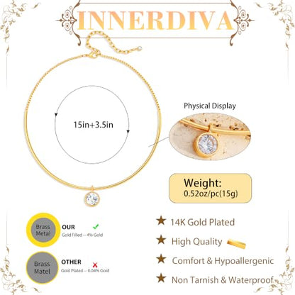 14K Gold Plated Collar Choker Necklace for Women Charm Jewelry | Trendy Dainty Statement Fashion Cubic Zirconia Pendant Necklace - color: 89A