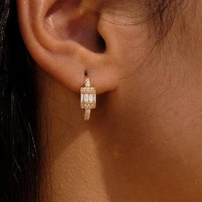 Cubic Zirconia Huggie Earrings 14k Gold Plated Tiny Earrings Small Huggie Hoop Earrings Simple Lightweight Hoops Gift for Women - color: 3Stone