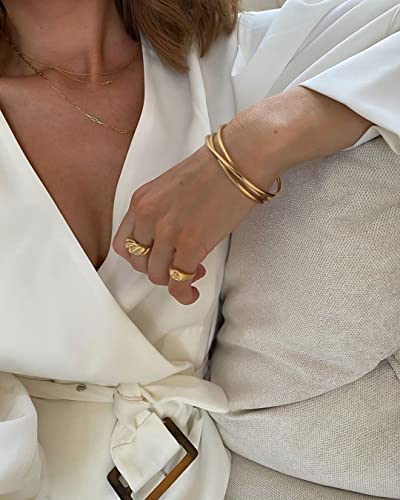 PERNNLA PEARL Dainty Gold Bar Bracelet for Women Simple Delicate Thin Cuff Bangle Hook Bracelet 18K Gold Plated Handmade Minimalist Jewelry - color: 14.Wire Bangle