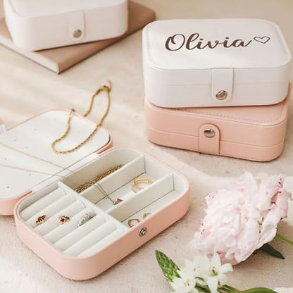 Personalized Jewelry Box Gifts for Women Custom Travel Jewelry Case Organization Leather Customized Birthday Anniversary Bridesmaid Gifts - color: 006-Pink-Big Heart