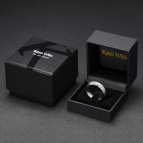 King Will Classic Tungsten Carbide Ring Brushed Two Grooved Center Hammered Design Mens Wedding Band for Men | Black/Silver/Gold, 8mm, Men's Wedding Band, Grooved, Comfort Fit, Everyday Wear - color: A-Silver 6mm