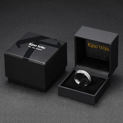 King Will Classic Tungsten Carbide Ring Brushed Two Grooved Center Hammered Design Mens Wedding Band for Men | Black/Silver/Gold, 8mm, Men's Wedding Band, Grooved, Comfort Fit, Everyday Wear - color: A-Silver 6mm