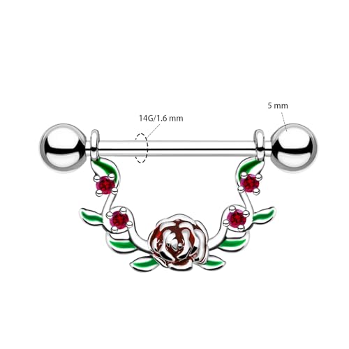 2pcs 14G Nipple Rings Flower Nipple Bars Surgial Steel 316L Nipple Piercing Jewelry Heart Nipple Barbell for Women - color: ROSY