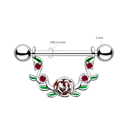 2pcs 14G Nipple Rings Flower Nipple Bars Surgial Steel 316L Nipple Piercing Jewelry Heart Nipple Barbell for Women - color: ROSY
