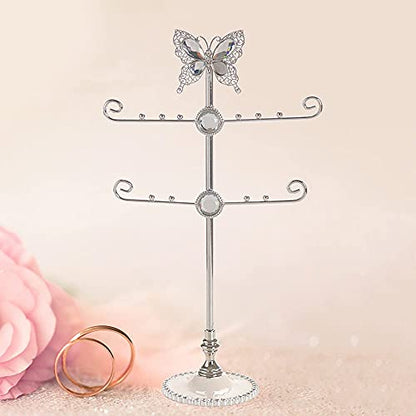 Butterfly Jewelry Display Necklace Earring Organizer Holder Stand Bracelet Rings Rack Tower Decoration Tabletop Countertop for Women Girl Mother's Day Gifts