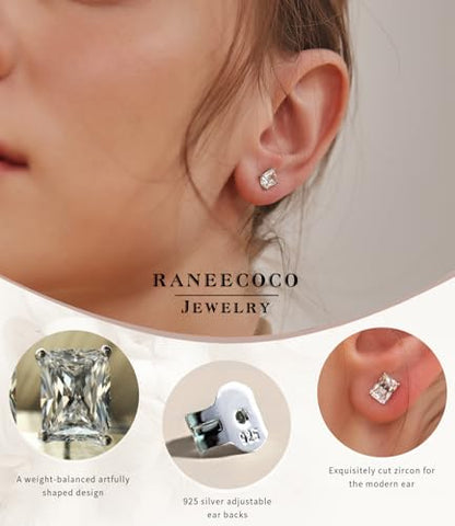 "STUNNING FLAME" Trillion-cut/Cushion-cut/Emerald-cut/Marquise-cut ... 18K White Gold Plated Sterling Silver Cubic Zirconia Simulated Diamond Stud Earrings for Women - color: Radiant-Cut, size: X-small-white gold plated silver
