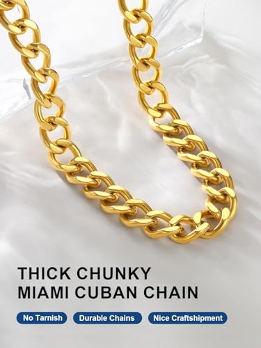 ChainsPro Cuban Link Chain for Women,Stainless Steel Chunky Necklace Silver/Gold Plated Thick Chain Choker, 12/16/20 mm Width,18" and 20" Punk Hip Hop Trendy Non Tarnish Jewelry Gifts - color: Gold Plated, style: 20mm-18"