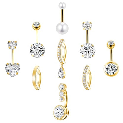 LEE&RO Gold Belly Button Ring for Women - Surgical Steel Navel Piercing Jewelry 14G - color: Gold