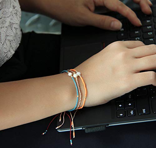 KELITCH 3 PCS Natural Pearls Bracelets Women Strand Thin Rope Friendship Bracelets Handmade Stack Charm Bracelets - color: Purple Orange Blue 02F