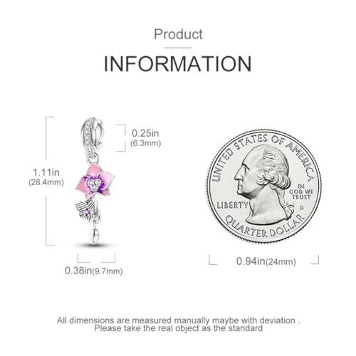 925 Silver Charm for Bracelets Animal Pet Insect Series Women Jewelry Gift - color: Pink flowers
