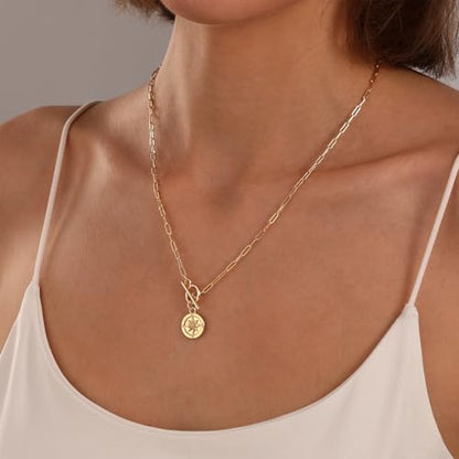 Gold Silver Necklace for Women, Dainty Cubic Zirconia Pendant | Teardrop CZ Charm, 14K Gold/Sterling Silver Plated, Adjustable Chain, Hypoallergenic & Waterproof Jewelry, Cute Trendy Gift - color: Gold-Compass/paperclip toggle chain